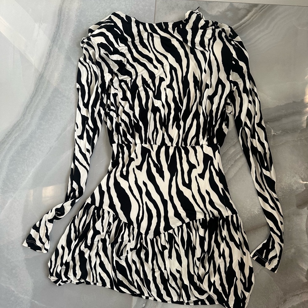 ROTATE Birger Christensen Animal Print / Zebra Bubble Skirt - Mini Dress L